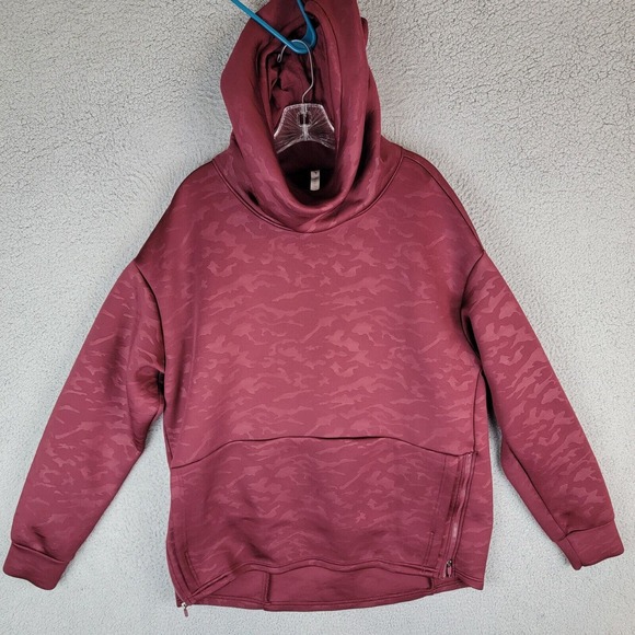 Fabletics Lotta Cocoon Hoodie Womens Size Large Maroon Red Camo Long Sleeve - Picture 1 of 7